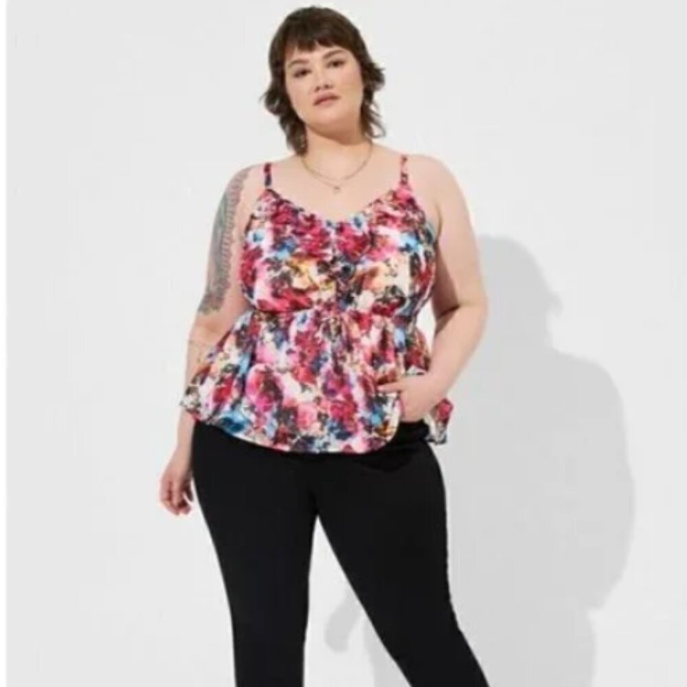 Torrid Floral Sleeveless Elastic Tie Waist Ruffled Blouse  1. (14-16) 1X